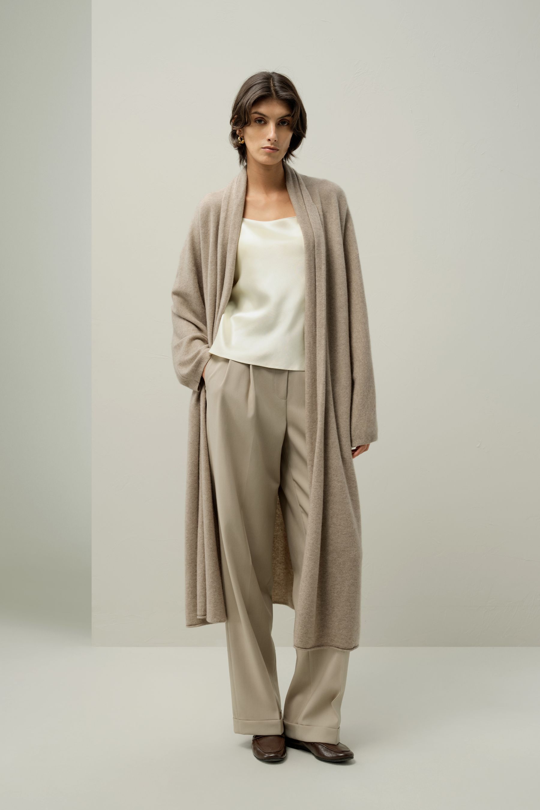 Calf-length cashmere cardigan