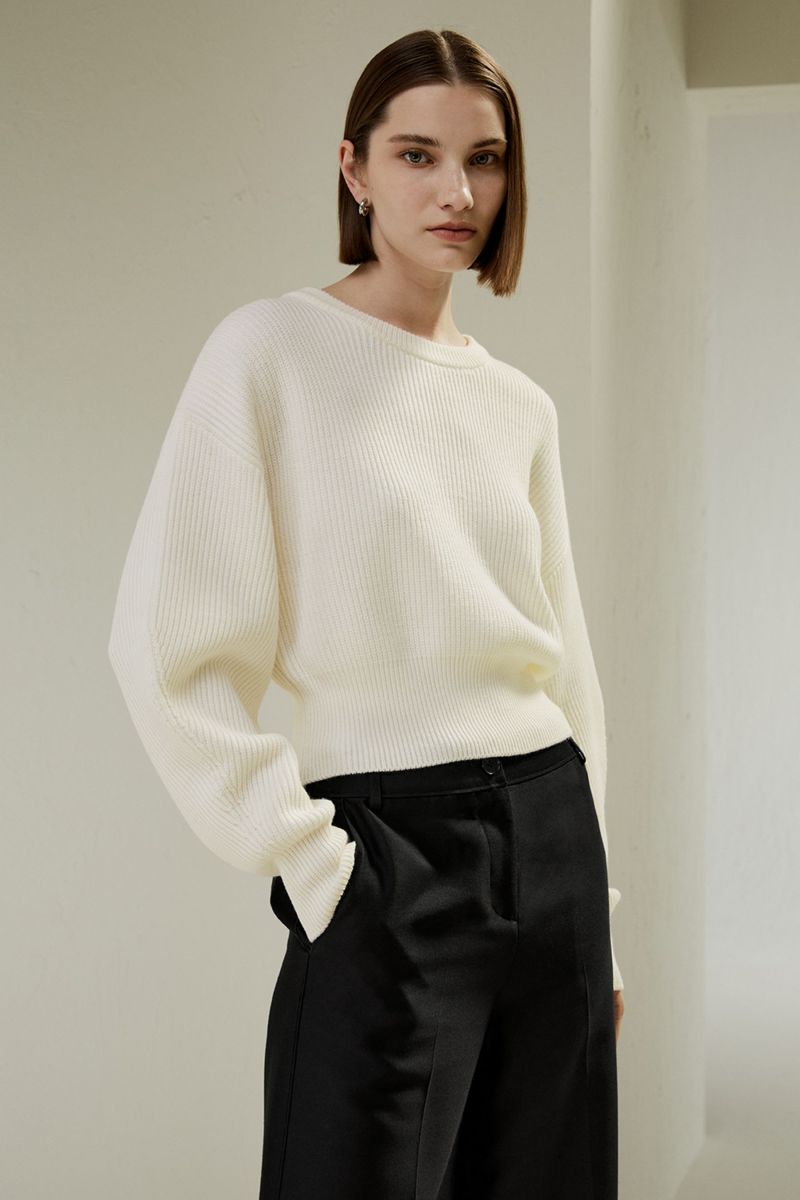 Round Neck Drop-Shoulder Merino Wool Sweater