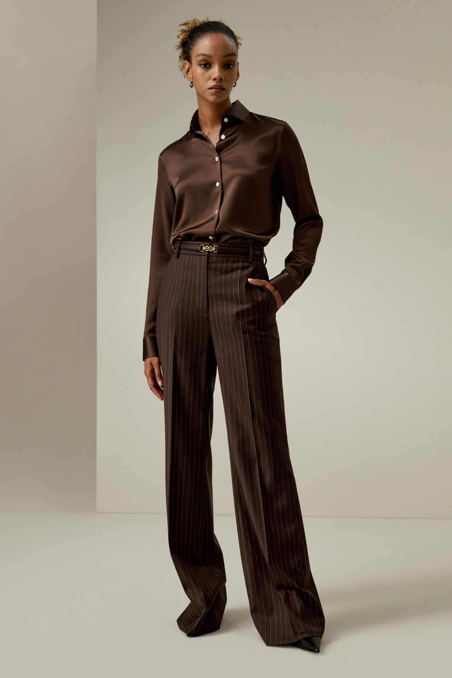 Pinstriped high-rise straight pants