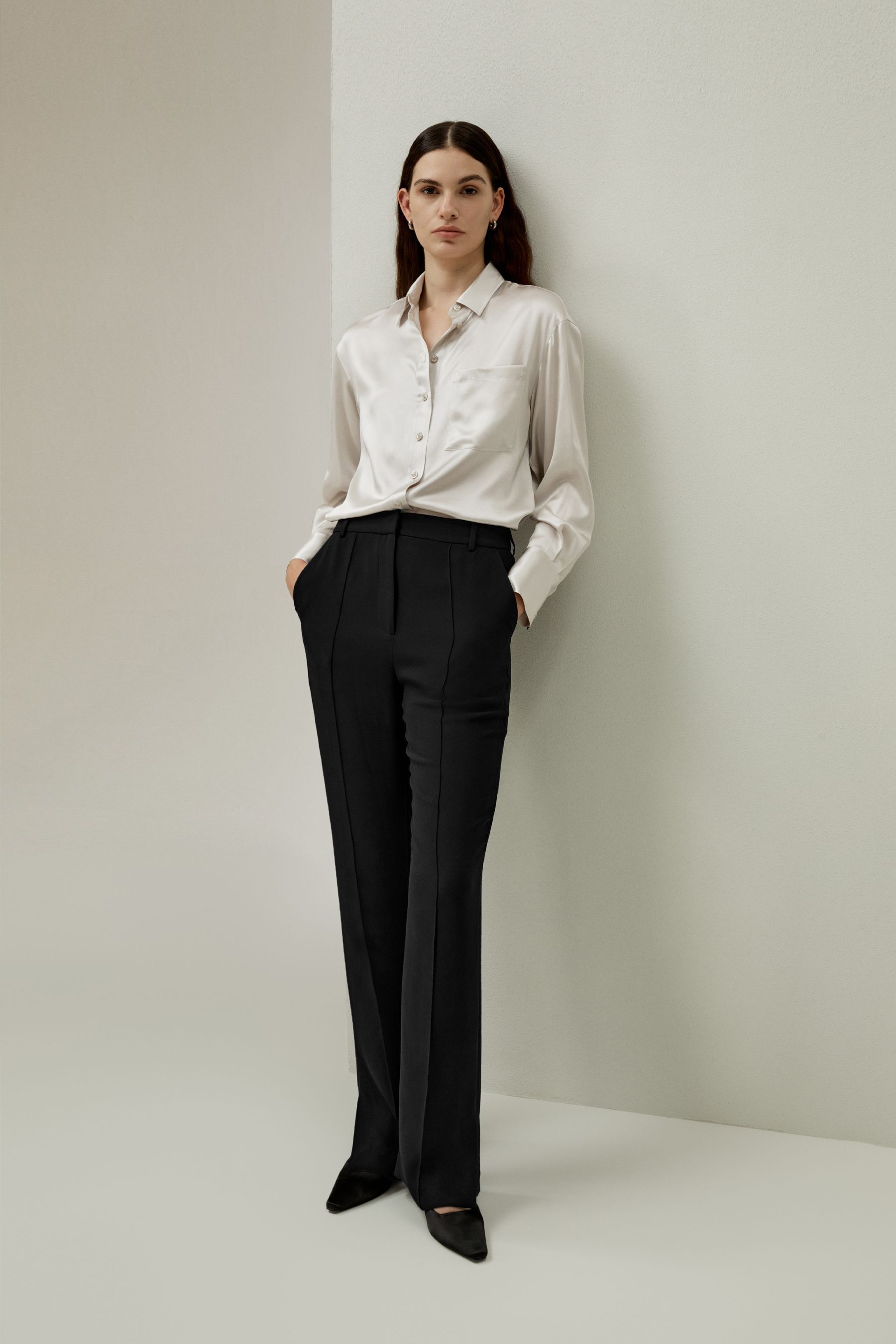 Casual Spread Collar Silk Shirt