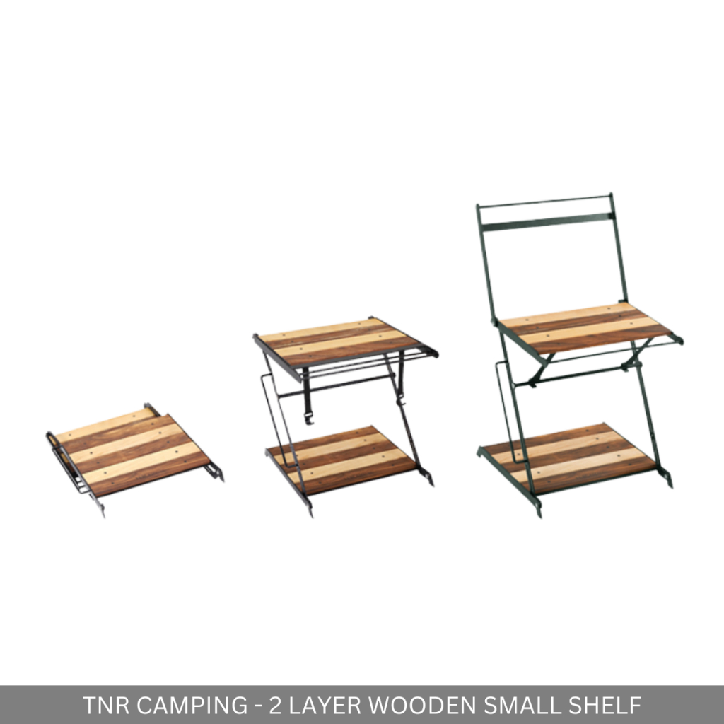 TNR CAMPING - 2-LAYER WOODEN SHELF SMALL FOR OUTDOOR CAMPING HIKING PICNIC SURVIVAL