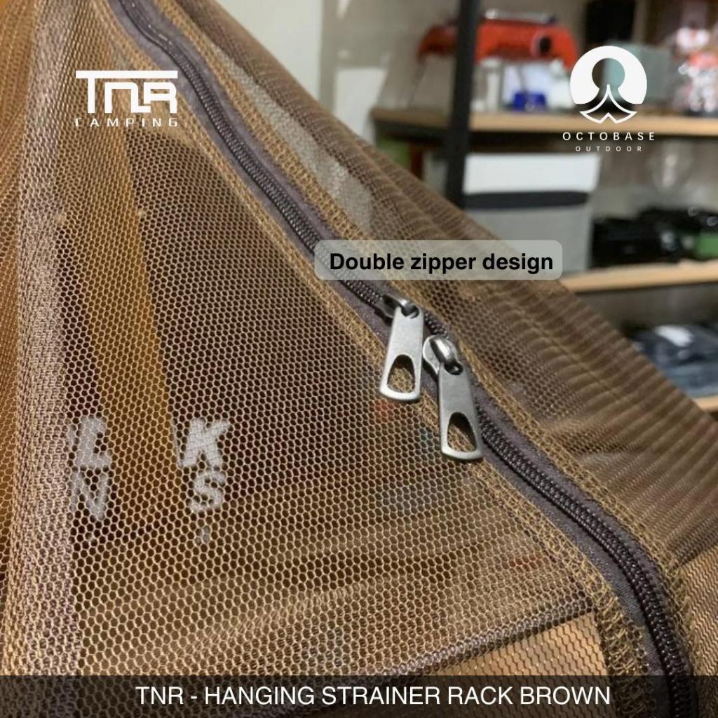 TNR CAMPING - HANGING DRYER MESH NET STRAINER RACK BROWN LIGHTWEIGHT FOR CAMPING PICNIC OUTDOOR