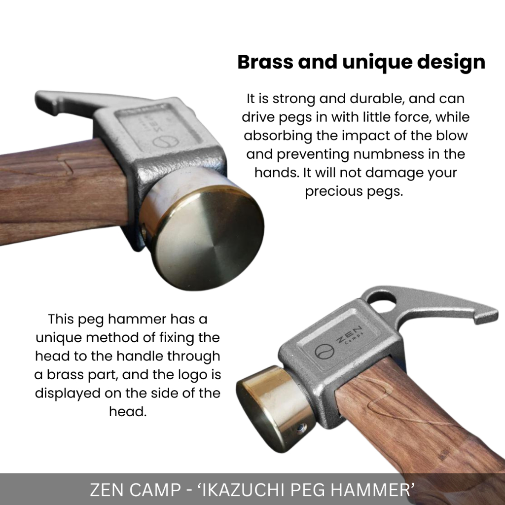 ZEN CAMPS - CAMPING PEG HAMMER GRIP OLIVE WOODEN HANDLE FOR INDOOR OUTDOOR