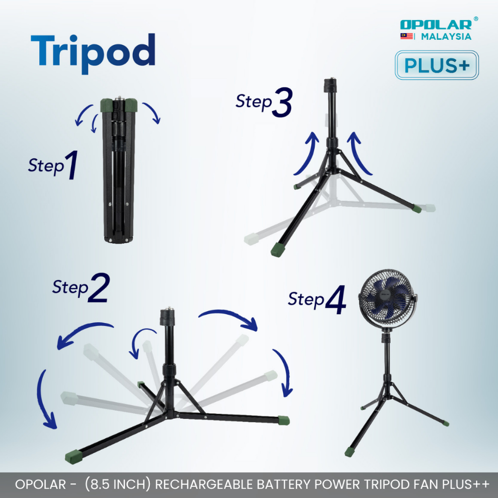 OPOLAR - 8.5" TRIPOD FAN 10000MAH RECHARGEABLE BATTERY POWERFUL WIND PORTABLE FAN 3H STRONG COOLING