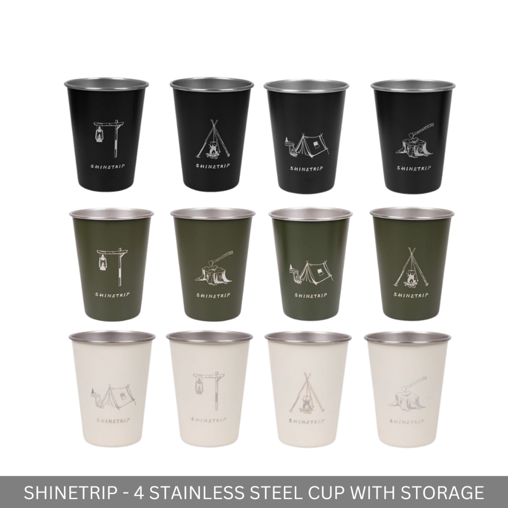 SHINETRIP - SET 4PCS/PIECES OUTDOORS CAMPING STAINLESS STEEL 350ML CUP PICNIC FISHING MUG