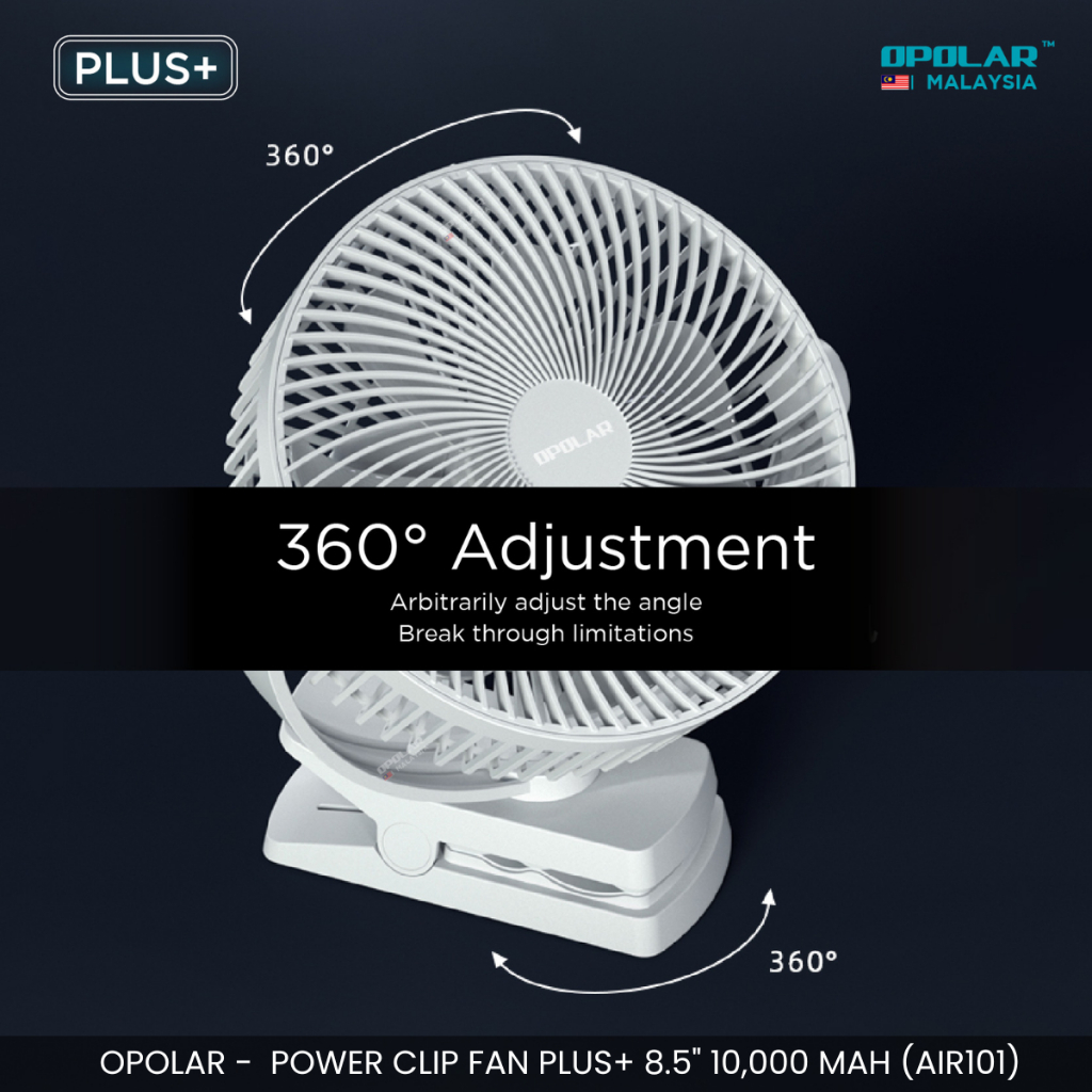 OPOLAR 8.5" CLIP FAN 10000MAH RECHARGEABLE BATTERY POWERFUL WIND PORTABLE FAN 3H COOLING PLUS+