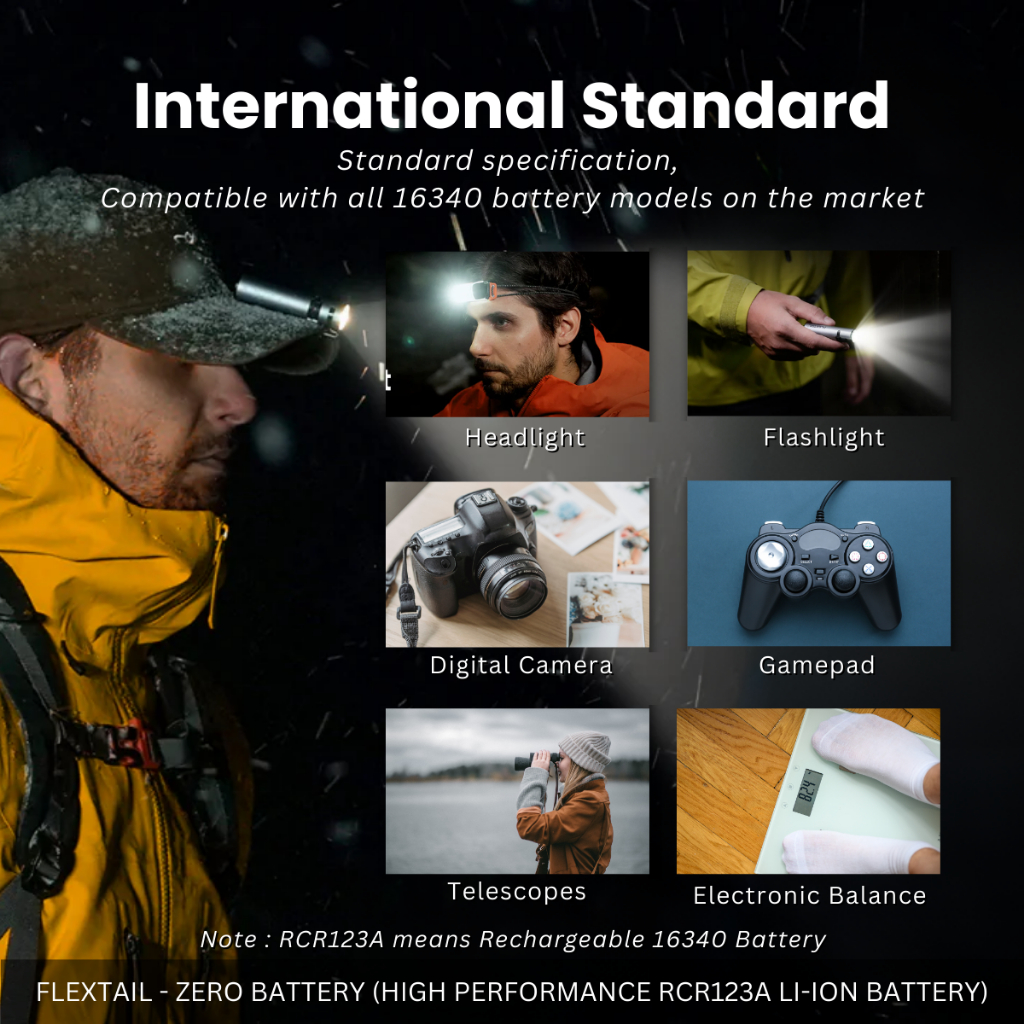 FLEXTAIL - ZERO BATTERY HIGH-PERFORMANCE RCR123A LITHIUM ION BATTERY RECHARGEABLE