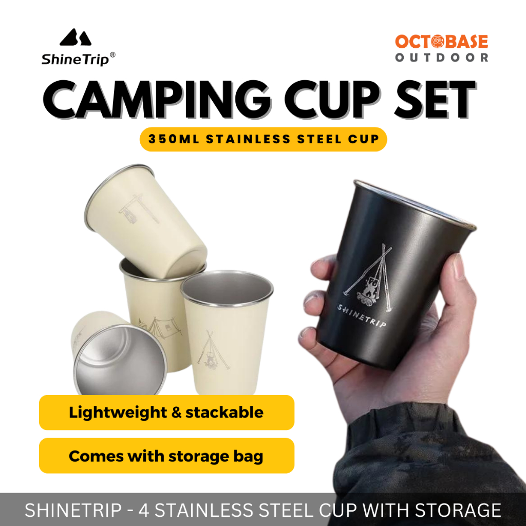 SHINETRIP - SET 4PCS/PIECES OUTDOORS CAMPING STAINLESS STEEL 350ML CUP PICNIC FISHING MUG