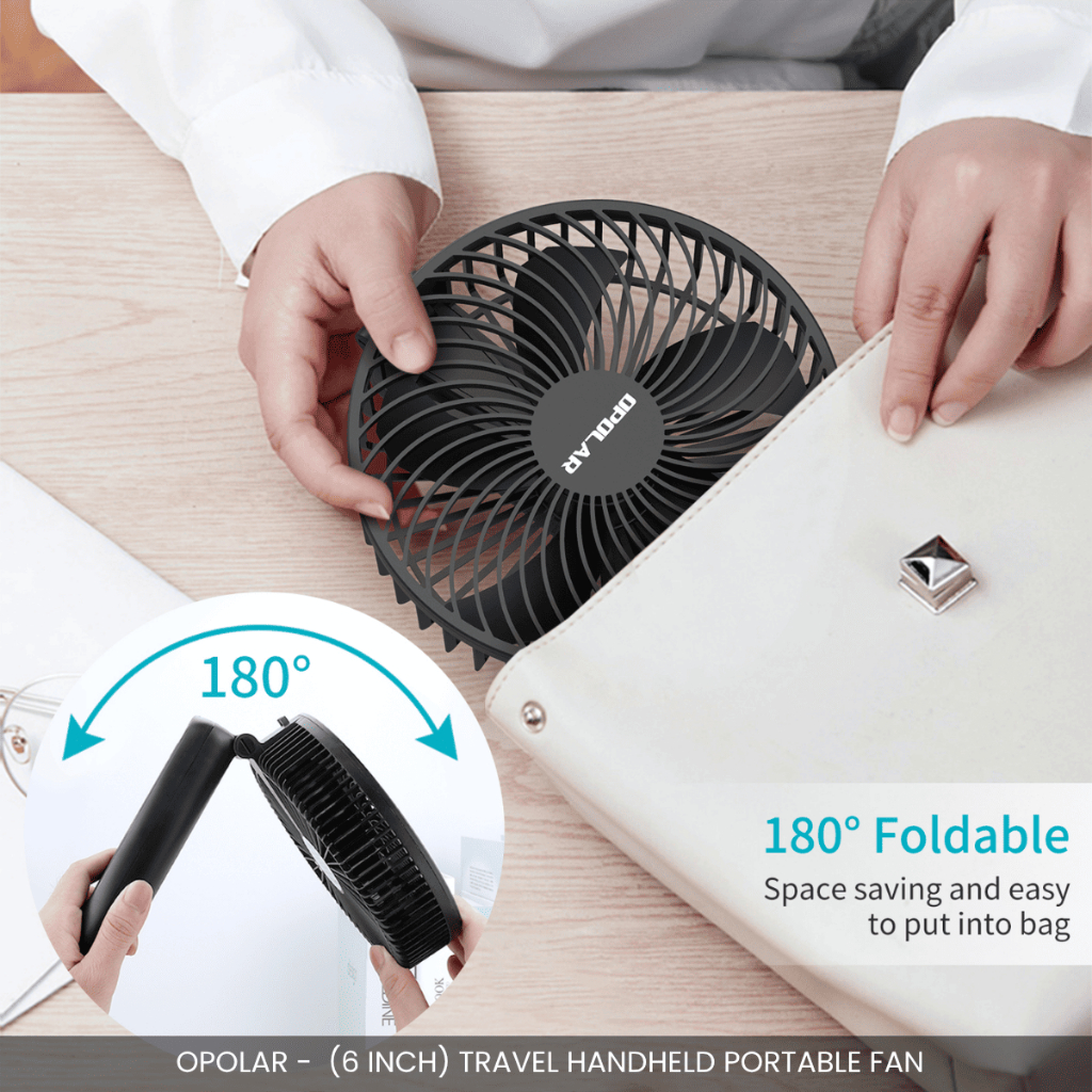 OPOLAR - 6" HANDHELD FAN 10000MAH BATTERY USB RECHARGEABLE PORTABLE TRAVEL FAN STRONG WIND COOLING