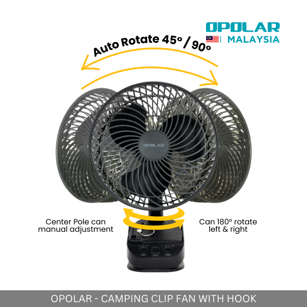 OPOLAR - DESK & CLIP FAN WITH HOOK 10,000 mAh OSCILLATING CAMPING PICNIC OUTDOOR FAN
