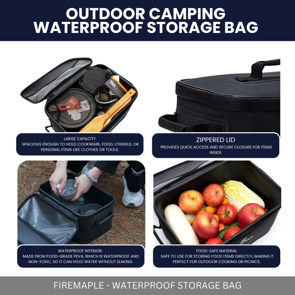 FIREMAPLE OUTDOOR WATERPROOF STORAGE BAG FOOD GRADE PEVA DURABLE GEAR ORGANIZER FOR HIKING & TRAVEL