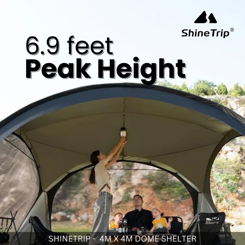 SHINETRIP - BLACK DOME SHELTER TARP 8-10P EASY SETUP WATERPROOF SHELTER TARP SILVER COATING