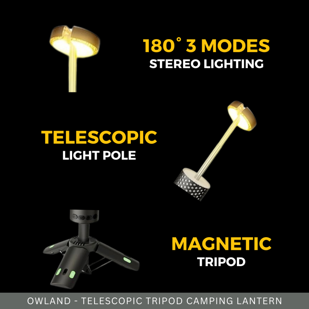 OWLAND -  TELESCOPIC TRIPOD CAMPING LANTERN FREE HARDCASING 10000MAH OUTDOOR INDOOR HIKING PICNIC
