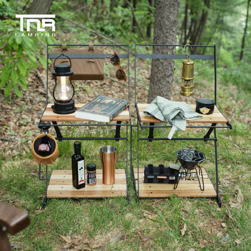 TNR CAMPING - 2-LAYER WOODEN SHELF SMALL FOR OUTDOOR CAMPING HIKING PICNIC SURVIVAL