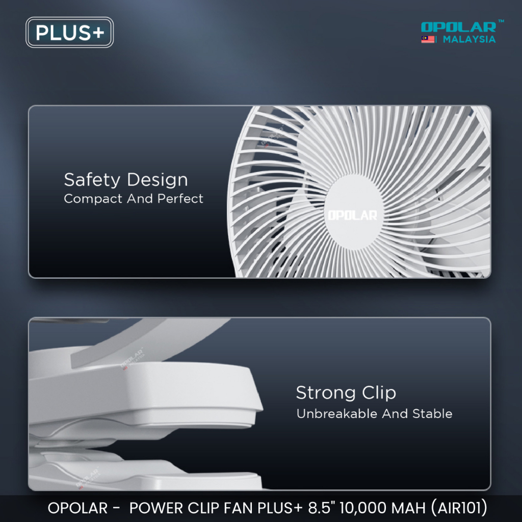 OPOLAR 8.5" CLIP FAN 10000MAH RECHARGEABLE BATTERY POWERFUL WIND PORTABLE FAN 3H COOLING PLUS+