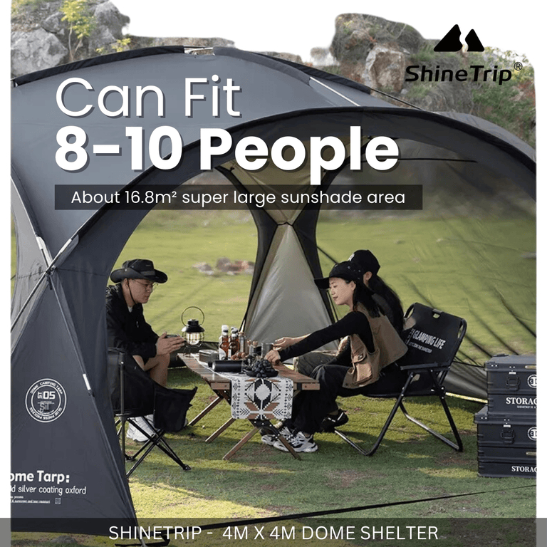 SHINETRIP - BLACK DOME SHELTER TARP 8-10P EASY SETUP WATERPROOF SHELTER TARP SILVER COATING