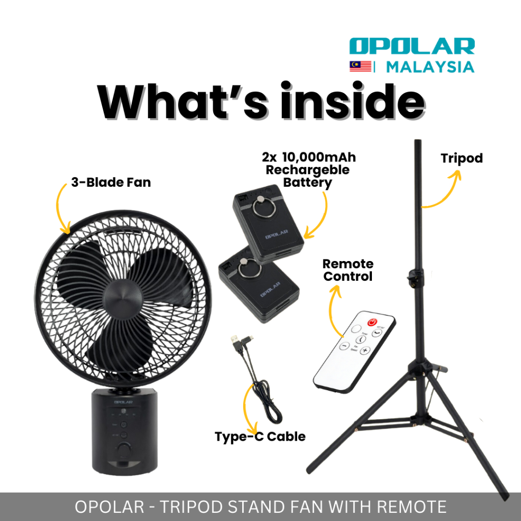 OPOLAR - 7 SPEED LEVEL TRIPOD FAN 20,000 mAh OSCILLATING CAMPING PICNIC OUTDOOR COOL RECHARGEBLE FAN