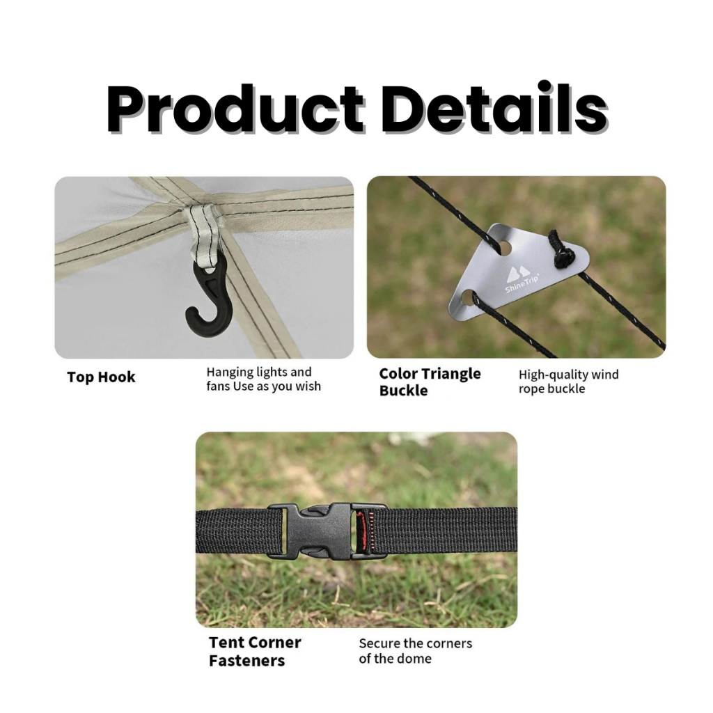 SHINETRIP - BLACK DOME SHELTER TARP 8-10P EASY SETUP WATERPROOF SHELTER TARP SILVER COATING