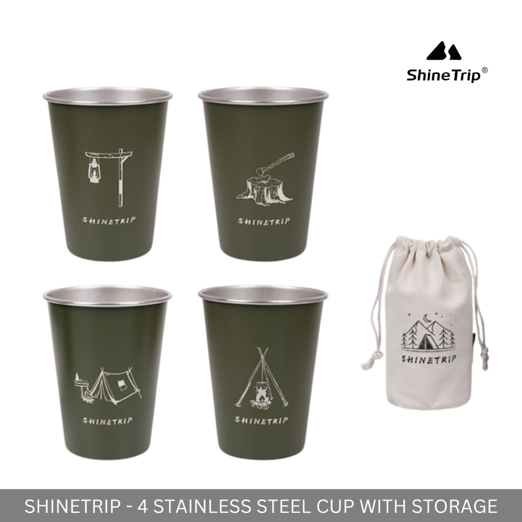 SHINETRIP - SET 4PCS/PIECES OUTDOORS CAMPING STAINLESS STEEL 350ML CUP PICNIC FISHING MUG