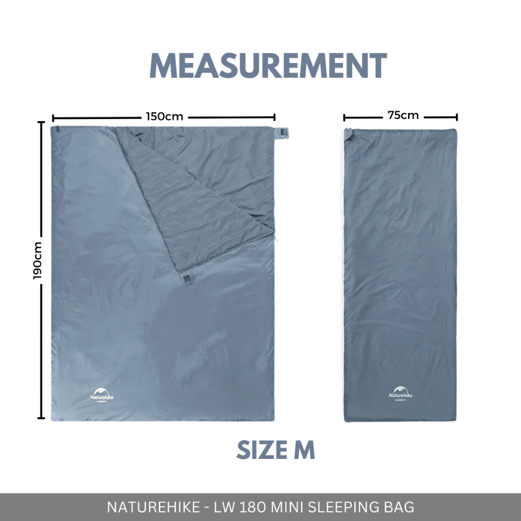 NATUREHIKE - LW180 SLEEPING BAG ULTRA-LIGHT WASHABLE COMFORTABLE FOR INDOOR OUTDOOR CAMPING HIKING