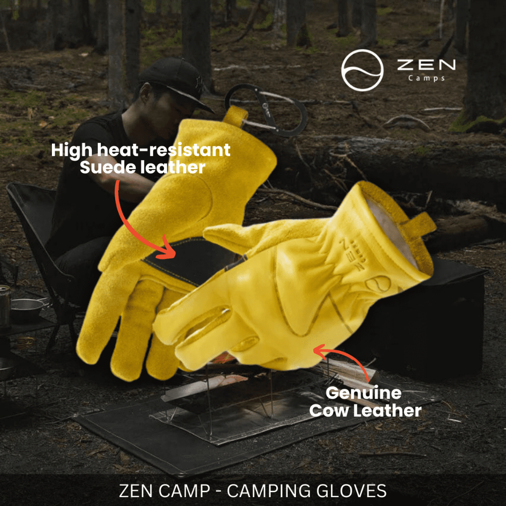 ZEN CAMPS - CAMPING COW LEATHER GLOVES PROTECTION DURABLE FOR INDOOR OUTDOOR