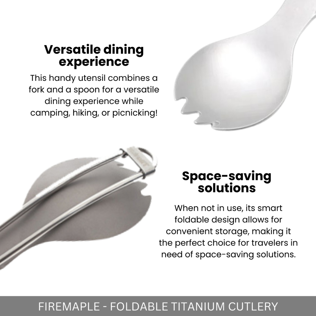 FIREMAPLE - T61 FOLDABLE TITANIUM FORK & SPOON LIGHTWEIGHT CUTLERY FOR OUTDOOR HIKING CAMPING