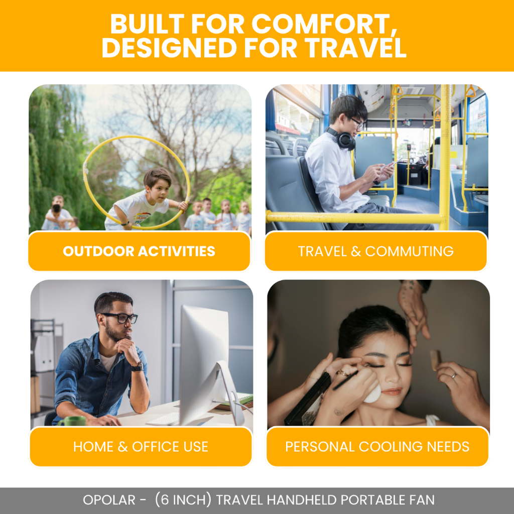 OPOLAR - 6" HANDHELD FAN 10000MAH BATTERY USB RECHARGEABLE PORTABLE TRAVEL FAN STRONG WIND COOLING