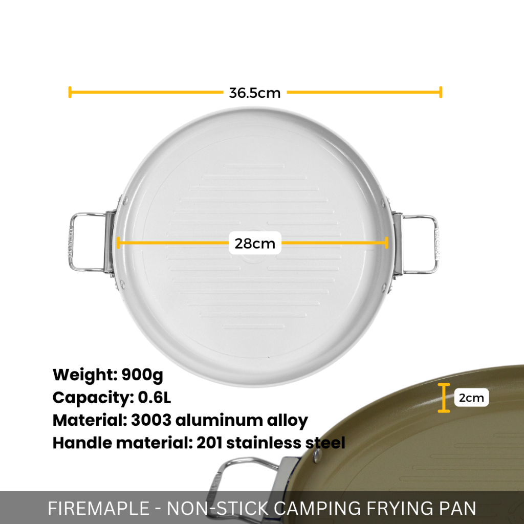 FIREMAPLE -  28CM CAMPING FRYING NON-STICK GRILL PAN FOR INDOOR OUTDOOR CAMP PICNIC