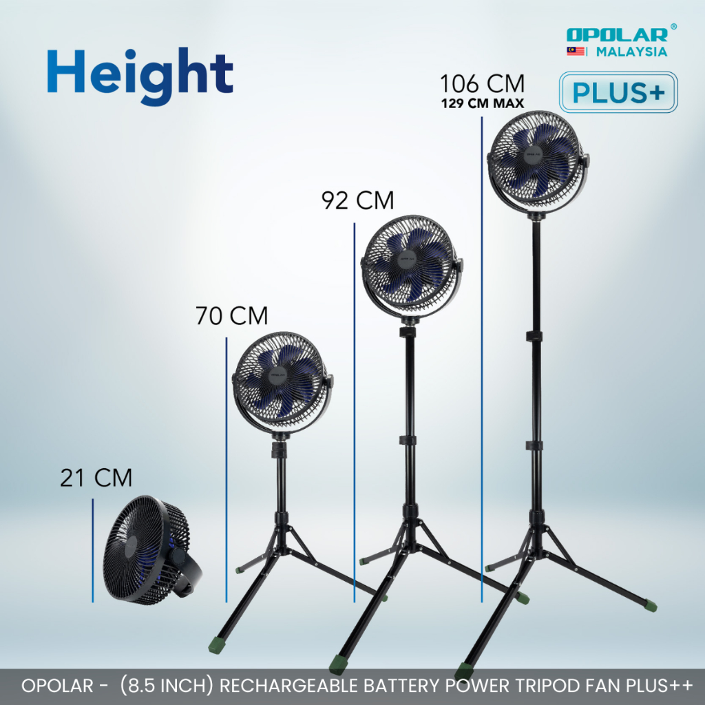 OPOLAR - 8.5" TRIPOD FAN 10000MAH RECHARGEABLE BATTERY POWERFUL WIND PORTABLE FAN 3H STRONG COOLING