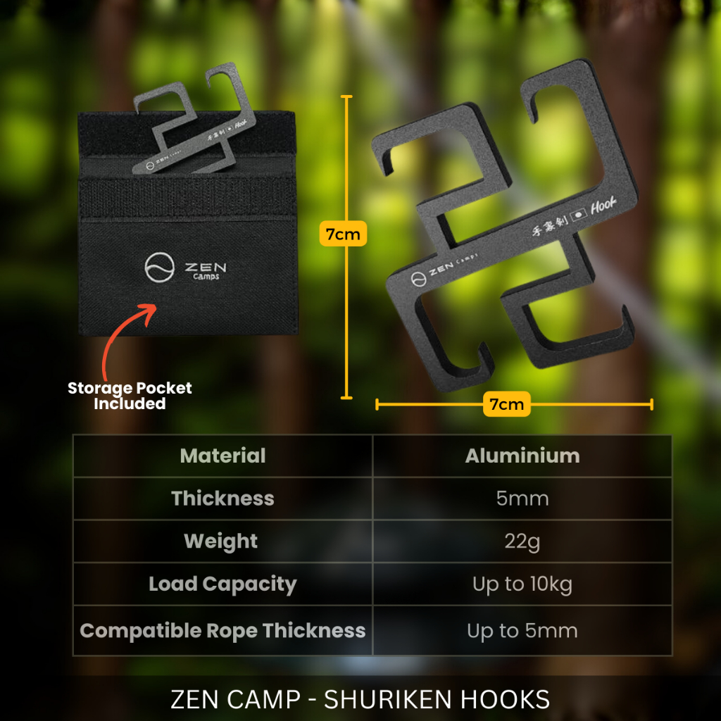 ZEN CAMPS - SHURIKEN NINJA HOOKS CARRY UP TO 10KG HANGING HOOK FOR OUTDOOR CAMPING HIKING SURVIVAL