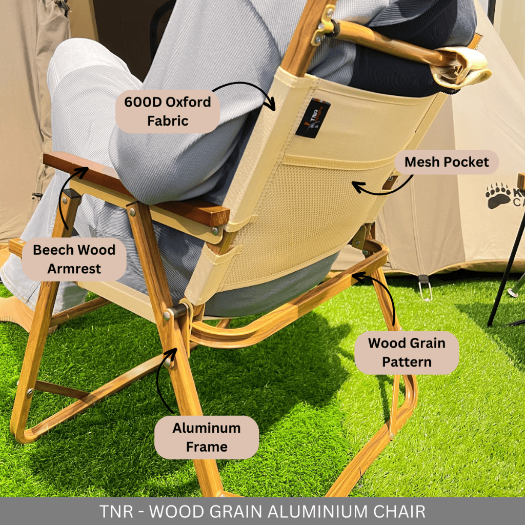 TNR CAMPING Wood Grain Aluminium Folding Chair