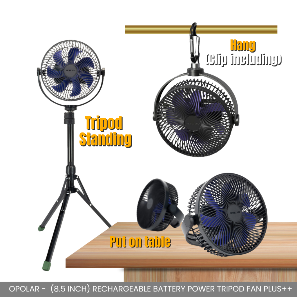 OPOLAR - 8.5" TRIPOD FAN 10000MAH RECHARGEABLE BATTERY POWERFUL WIND PORTABLE FAN 3H STRONG COOLING