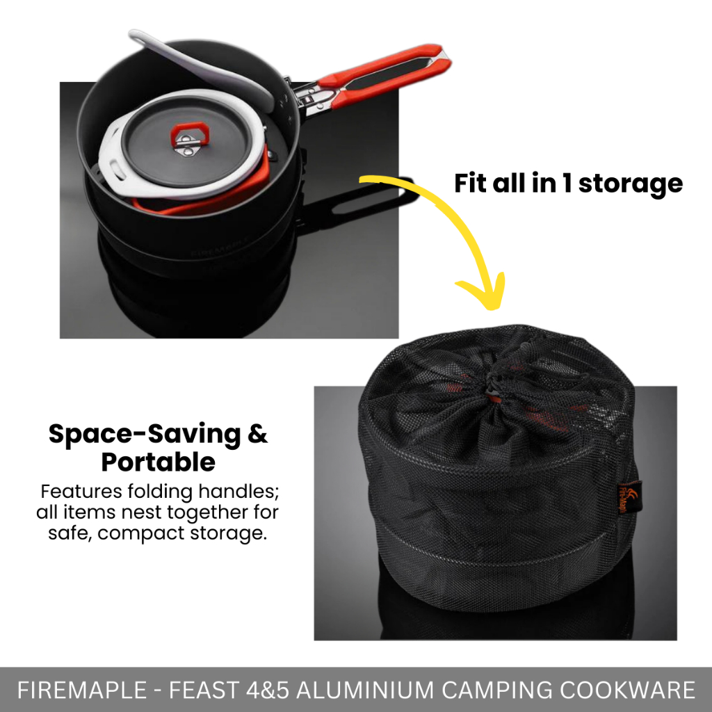 FIREMAPLE - CAMPING COOKING POT PAN KETTLE SET FEAST 4 FEAST 5 ALUMINIUM LIGHTWEIGHT COMPACT PICNIC