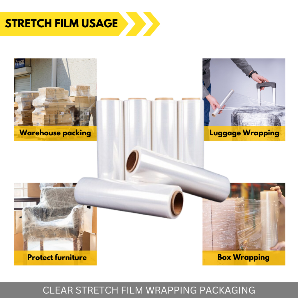 2.2KG CLEAR STRETCH FILM TRANSPARENT WRAPPING PLASTIC PACKAGING WAREHOUSE PARCEL BOX