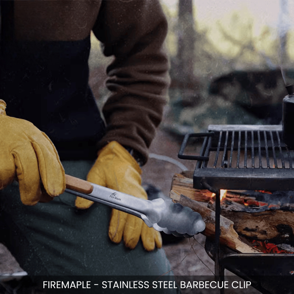 FIREMAPLE - STAINLESS STEEL WOODEN HANDLE LOCKABLE BARBECUE CLIP TONGS INDOOR OUTDOOR CAMPING PICNIC