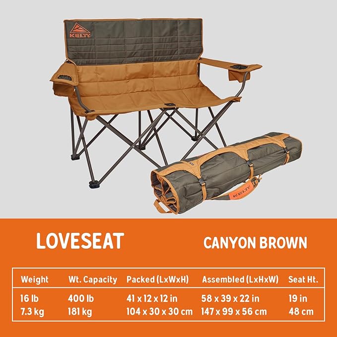 Kelty Loveseat 2-person camping chair quilted low seat with cup holders