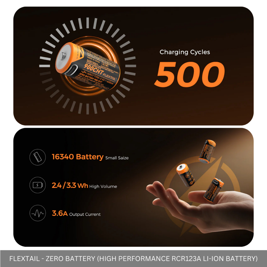 FLEXTAIL - ZERO BATTERY HIGH-PERFORMANCE RCR123A LITHIUM ION BATTERY RECHARGEABLE