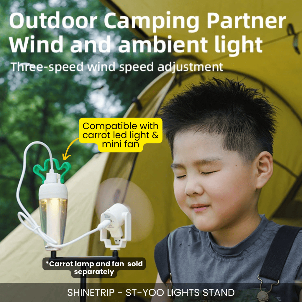 SHINETRIP ST-YOO LIGHTS STAND COMPATIBLE WITH CARROT LED LIGHT & MINI FAN PORTABLE CAMPING TRIPOD