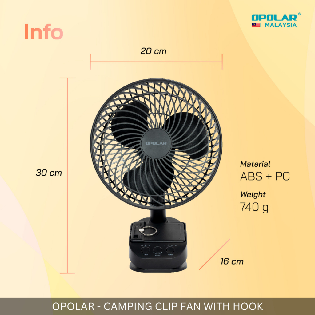 OPOLAR - DESK & CLIP FAN WITH HOOK 10,000 mAh OSCILLATING CAMPING PICNIC OUTDOOR FAN
