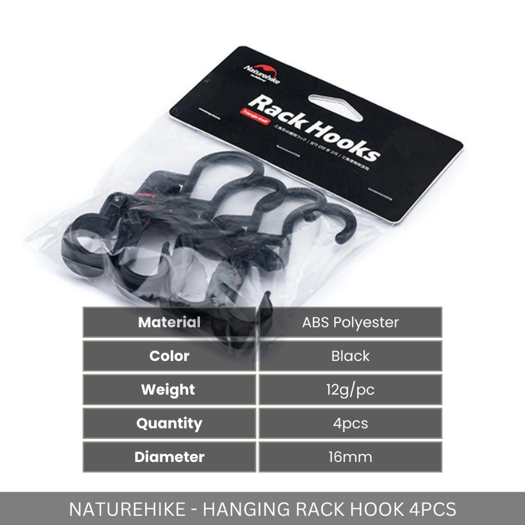 NATUREHIKE - MOVEABLE DETACHABLE 2-SHAPE HANGING RACK HOOK 4PCS FOR OUTDOOR CAMPING