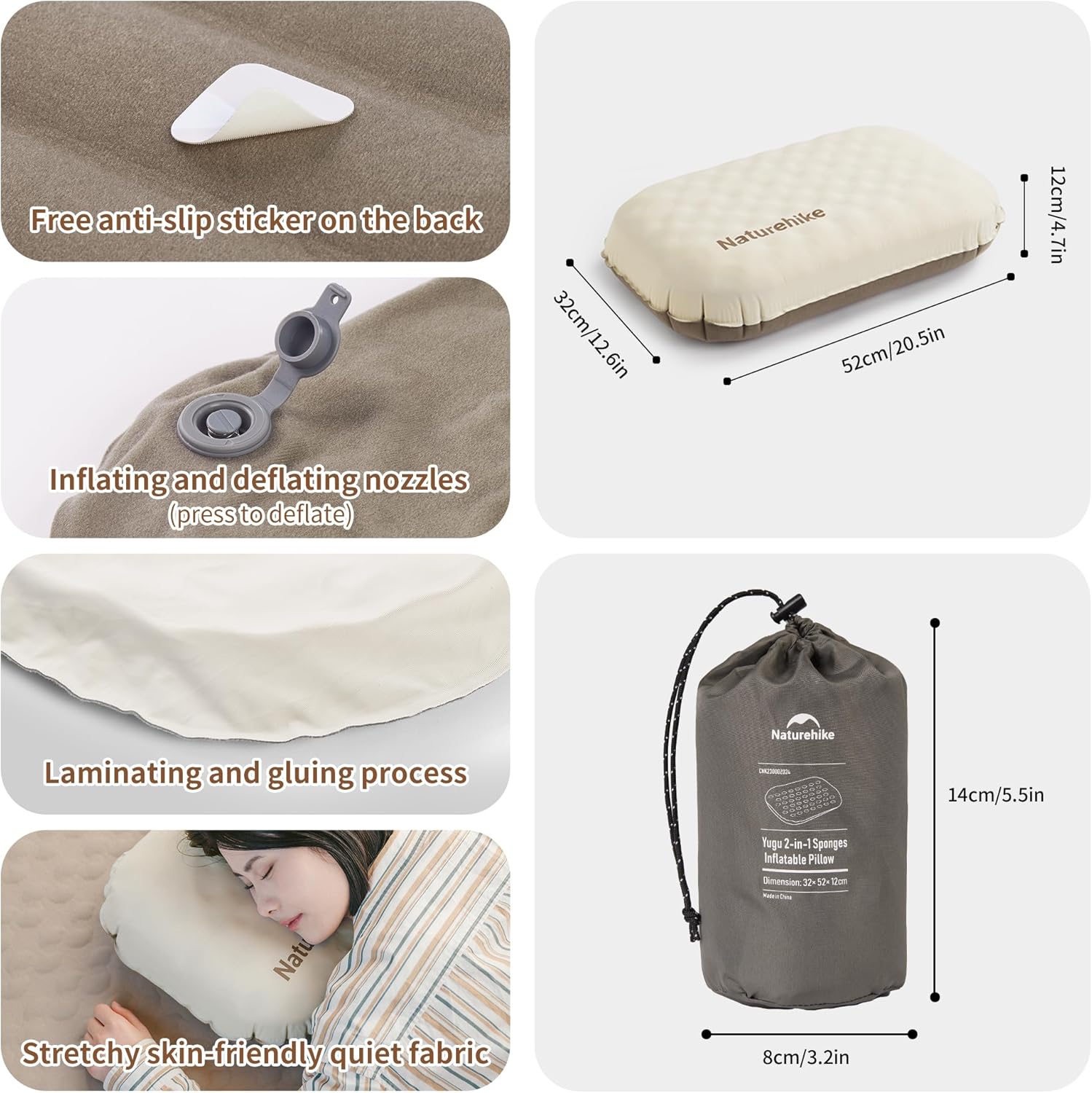 NATUREHIKE- INFLATABLE SPONGE PILLOW