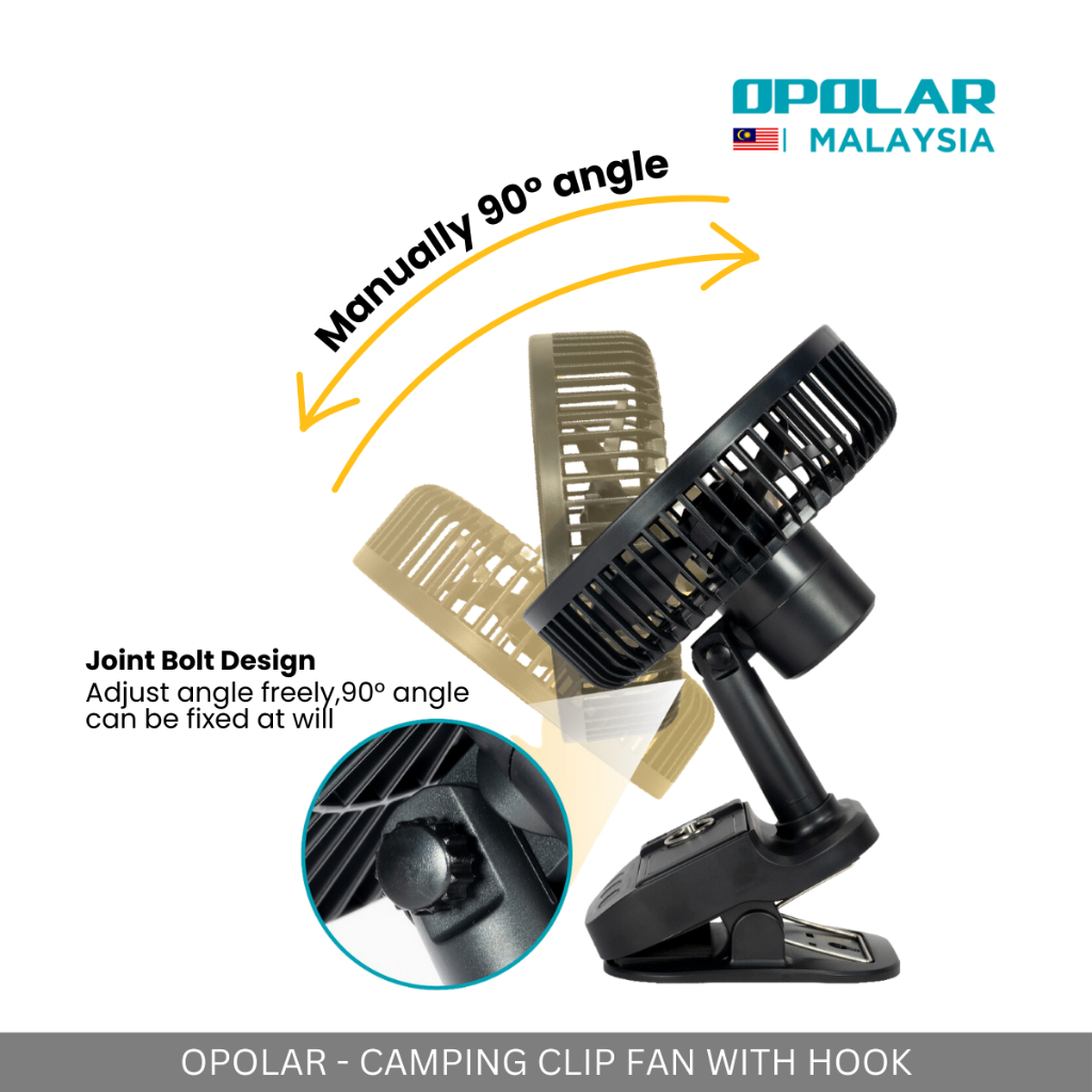 OPOLAR - DESK & CLIP FAN WITH HOOK 10,000 mAh OSCILLATING CAMPING PICNIC OUTDOOR FAN