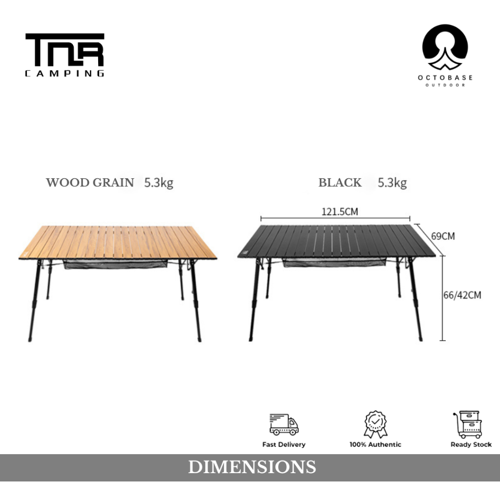 TNR CAMPING - ALUMINIUM EGG ROLL TABLE LIGHTWEIGHT ADJUSTABLE HEIGHT FOLDABLE TABLE OUTDOOR CAMPING HIKING PICNIC
