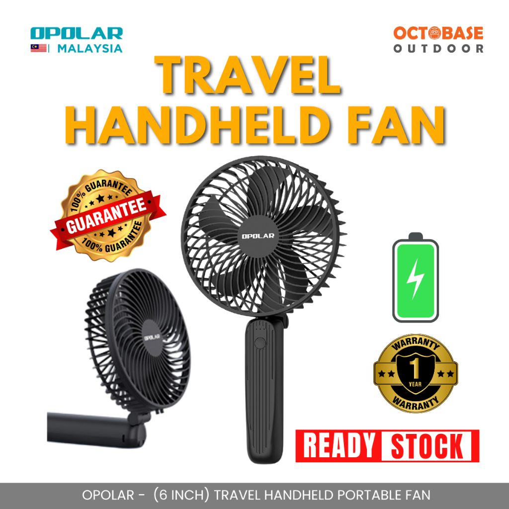 OPOLAR - 6" HANDHELD FAN 10000MAH BATTERY USB RECHARGEABLE PORTABLE TRAVEL FAN STRONG WIND COOLING