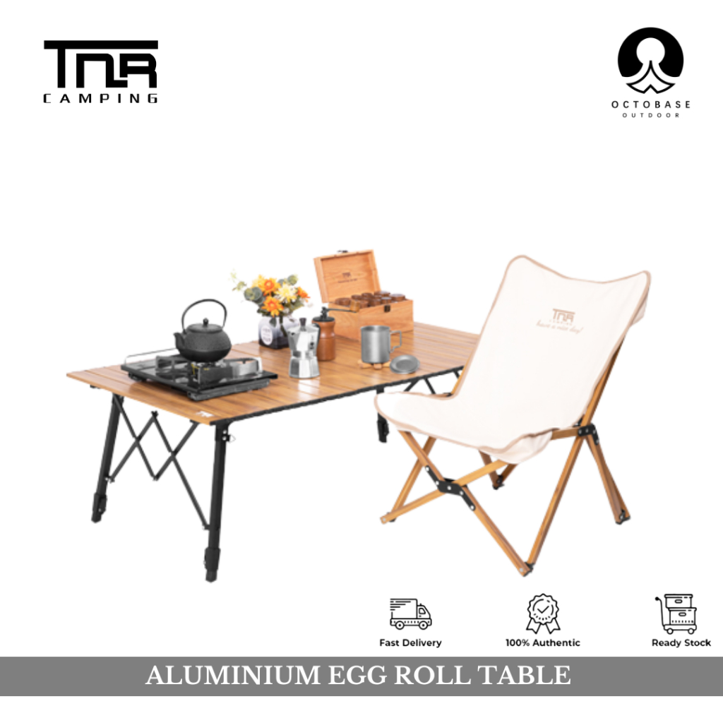 TNR CAMPING - ALUMINIUM EGG ROLL TABLE LIGHTWEIGHT ADJUSTABLE HEIGHT FOLDABLE TABLE OUTDOOR CAMPING HIKING PICNIC
