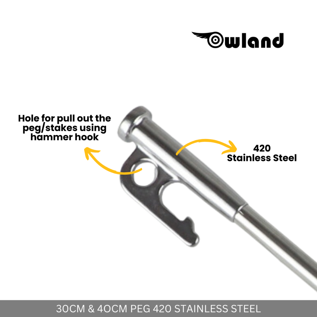 Owland 420 stainless steel camping peg stake 30cm 40cm