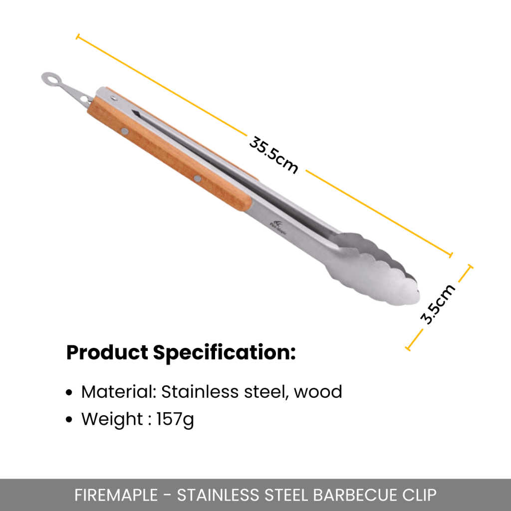 FIREMAPLE - STAINLESS STEEL WOODEN HANDLE LOCKABLE BARBECUE CLIP TONGS INDOOR OUTDOOR CAMPING PICNIC