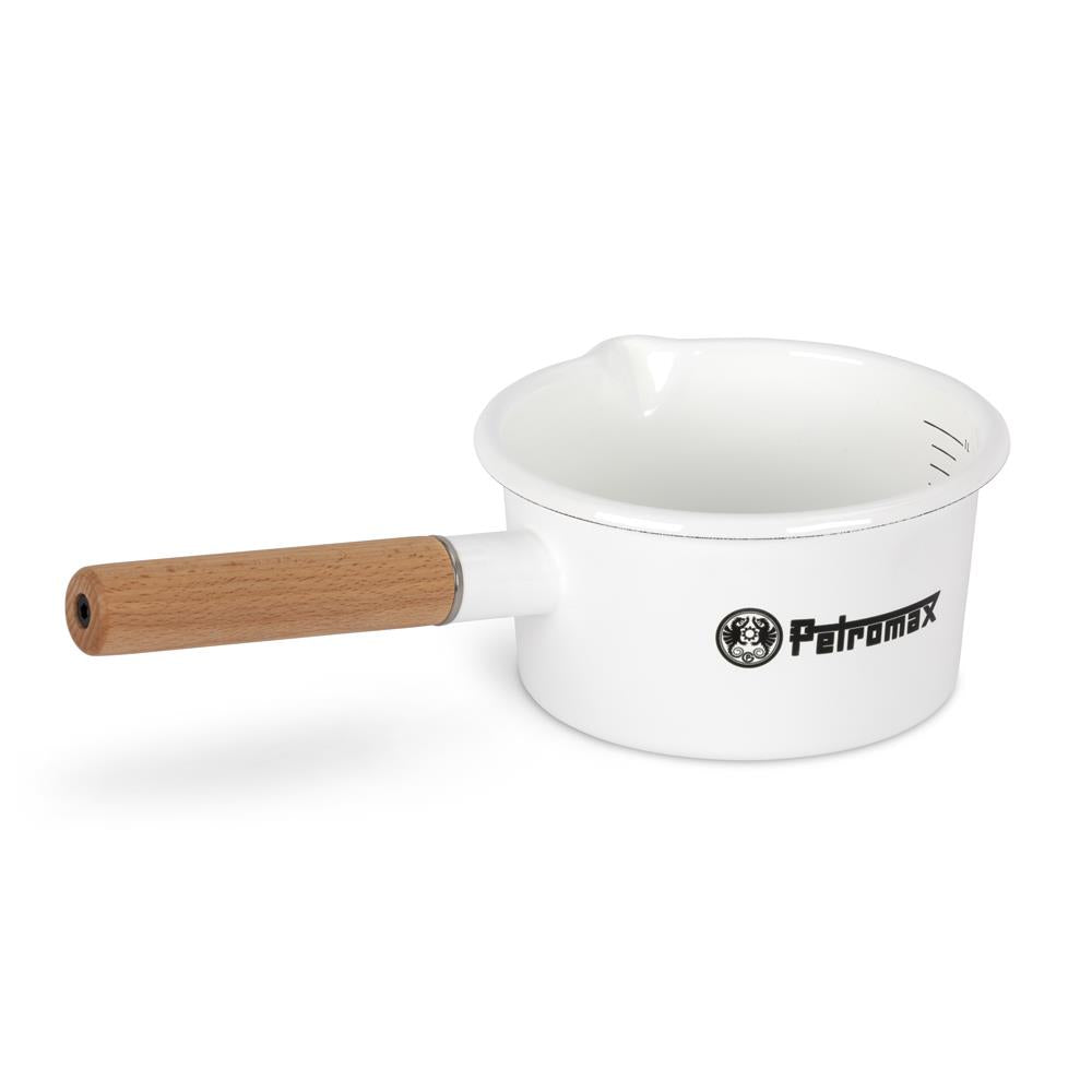 Petromax Enamel Saucepan – 500 ml & 1 L Outdoor Pot with Wooden Handle