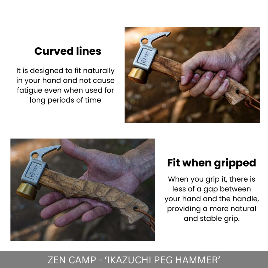 ZEN CAMPS - CAMPING PEG HAMMER GRIP OLIVE WOODEN HANDLE FOR INDOOR OUTDOOR