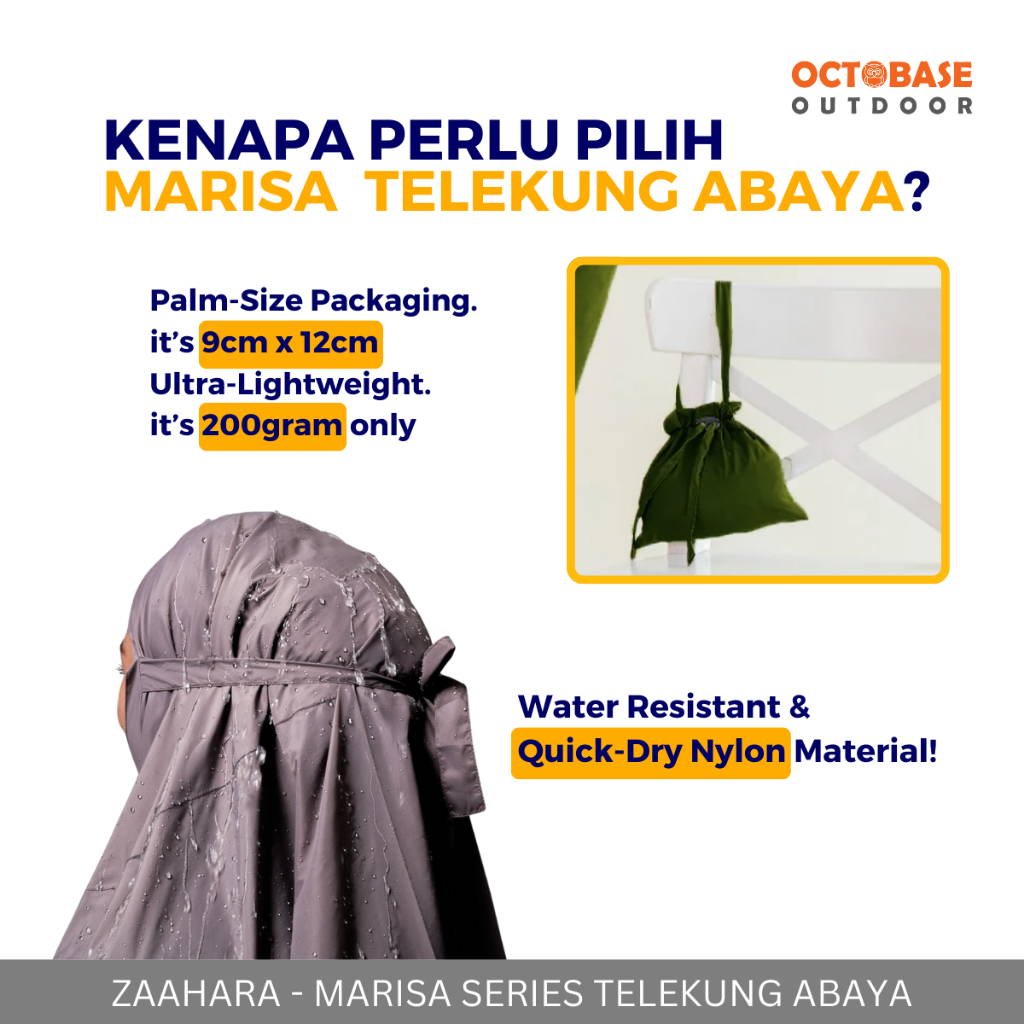 ZAAHARA On The Go Prayerwear 1 P THE GO PRAYERWEAR 1 PIECE TELEKUNG TRAVEL MARISA ABAYA SEJADAH RINGAN WATER RESISTANT